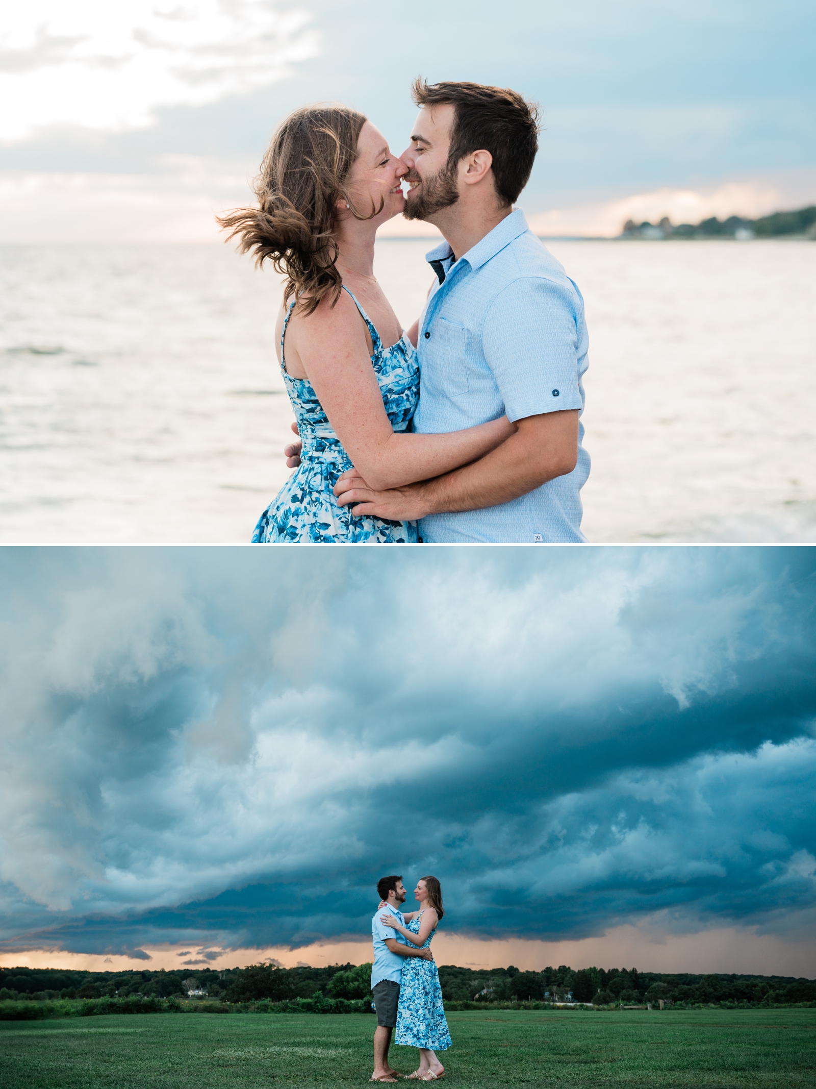 A couple poses for a CT engagement photographer at Harkness State Park