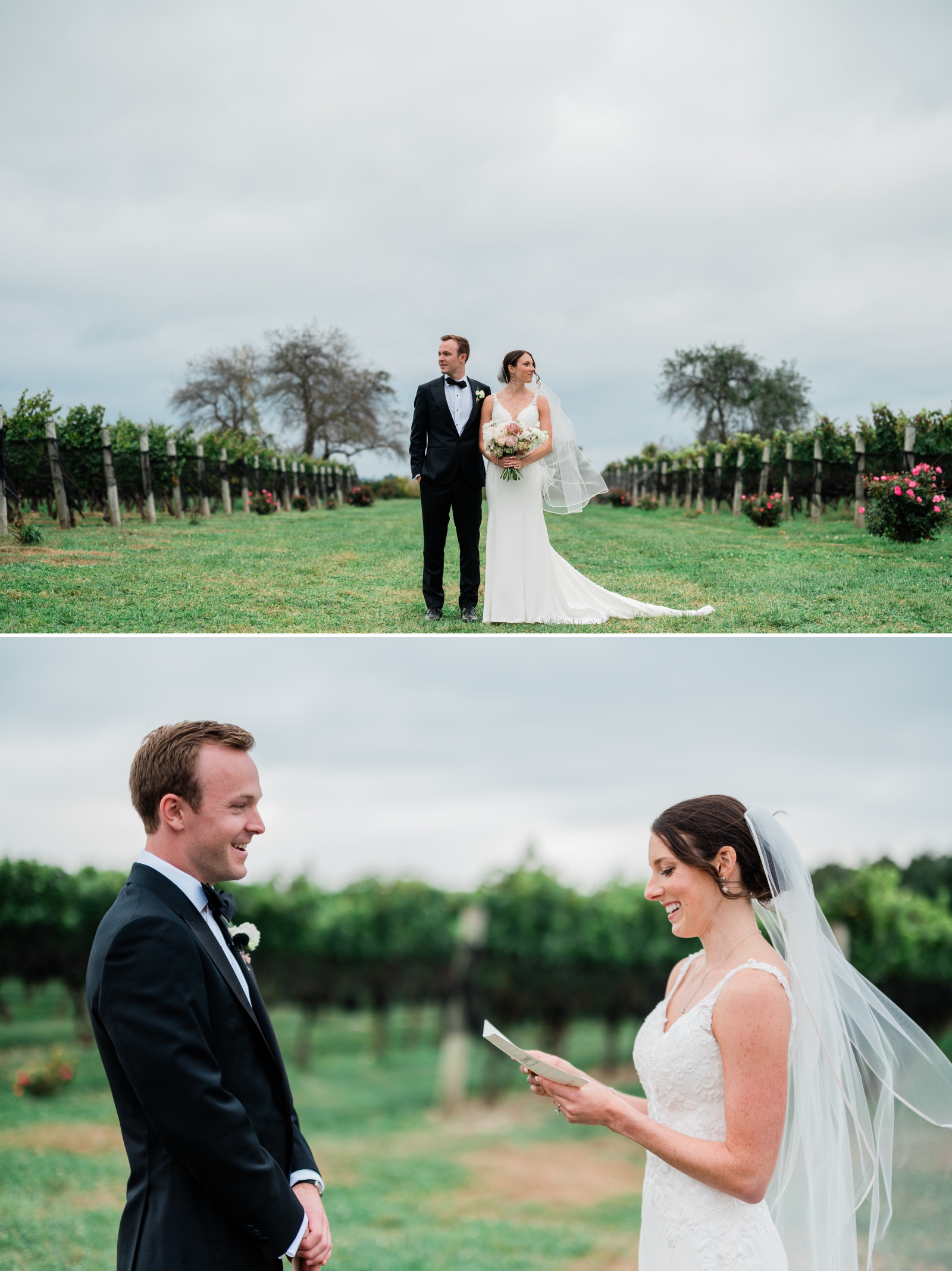 A bride and groom exchange private vows at an outdoor wedding venue in New England