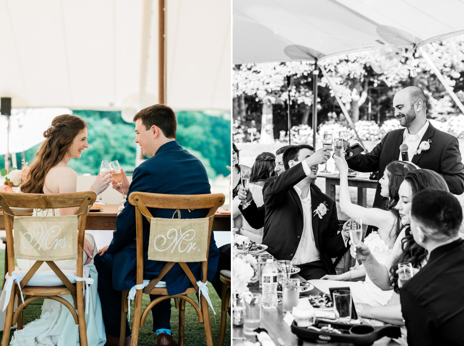 The best man toasts the bride and groom during his speech