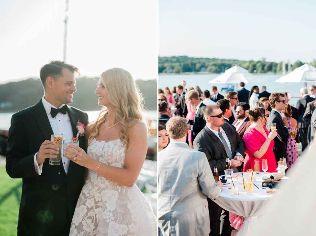 A bride and groom toast specialty cocktails