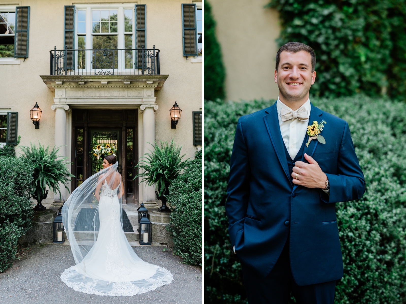 Bride and groom portraits around Lord Thompson Manor