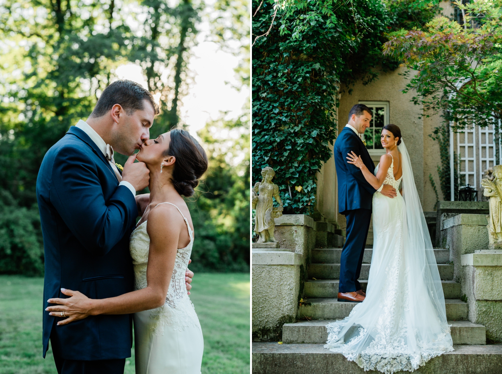 Couple's portraits in a secret garden behind Lord Thompson Manor