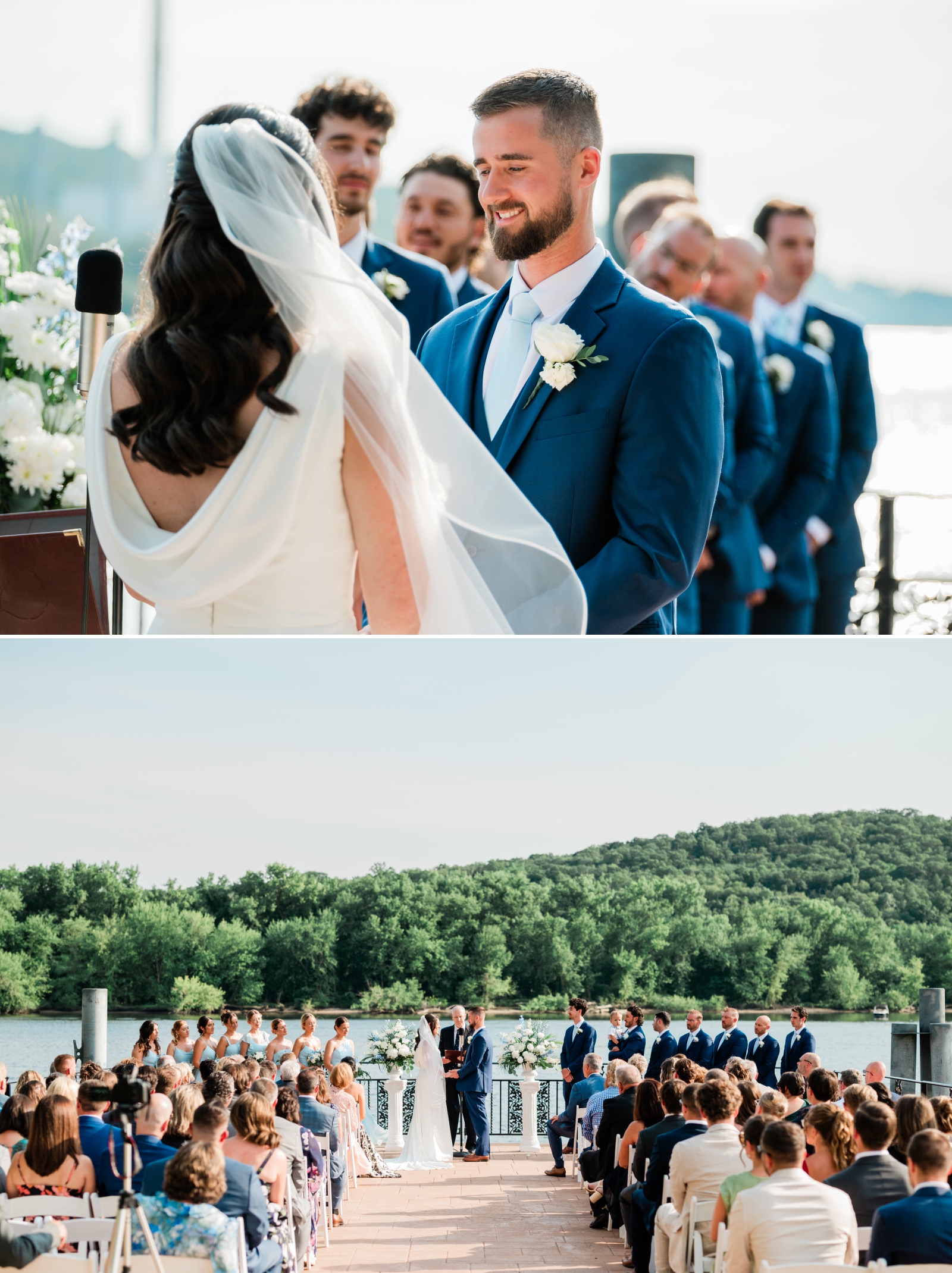 A bride and groom exchange vows at the Saint Clements Castle Marina